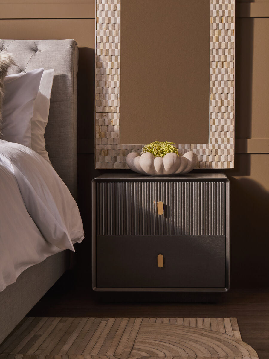 Dorsino Brown Grey Veneer Two Drawer Bedside Table
