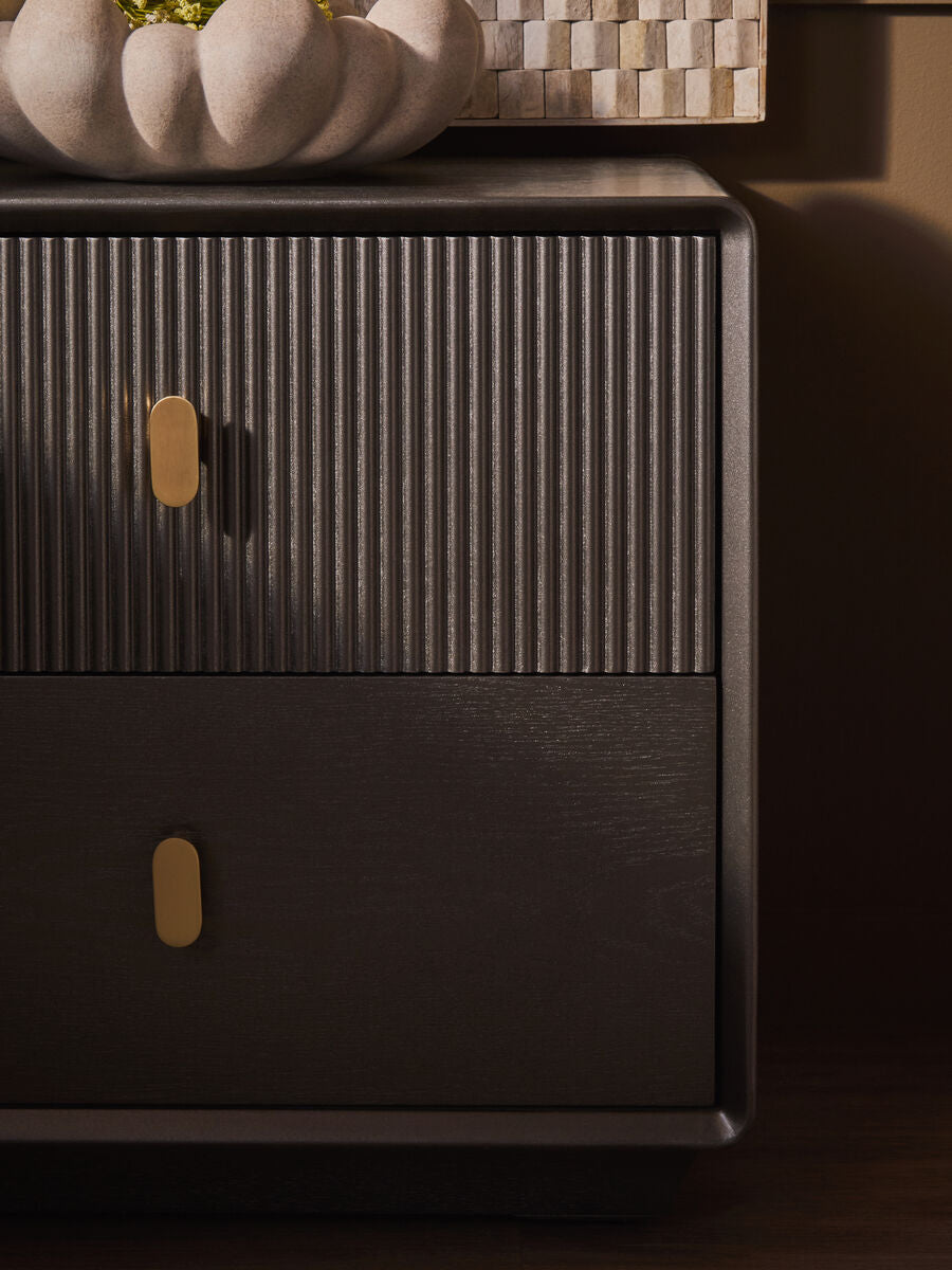 Dorsino Brown Grey Veneer Two Drawer Bedside Table