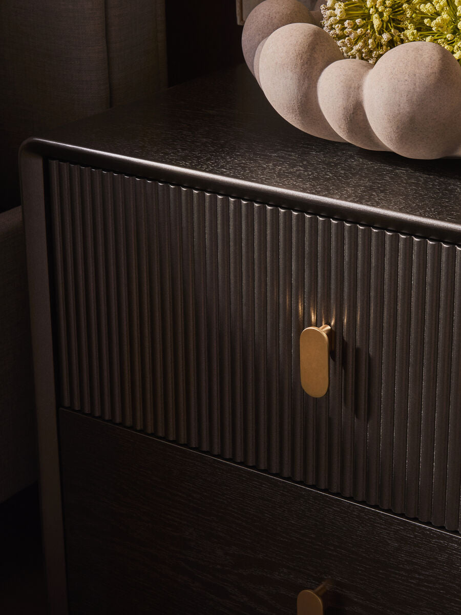 Dorsino Brown Grey Veneer Two Drawer Bedside Table