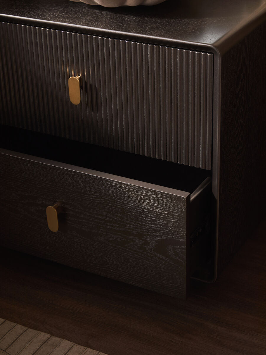 Dorsino Brown Grey Veneer Two Drawer Bedside Table