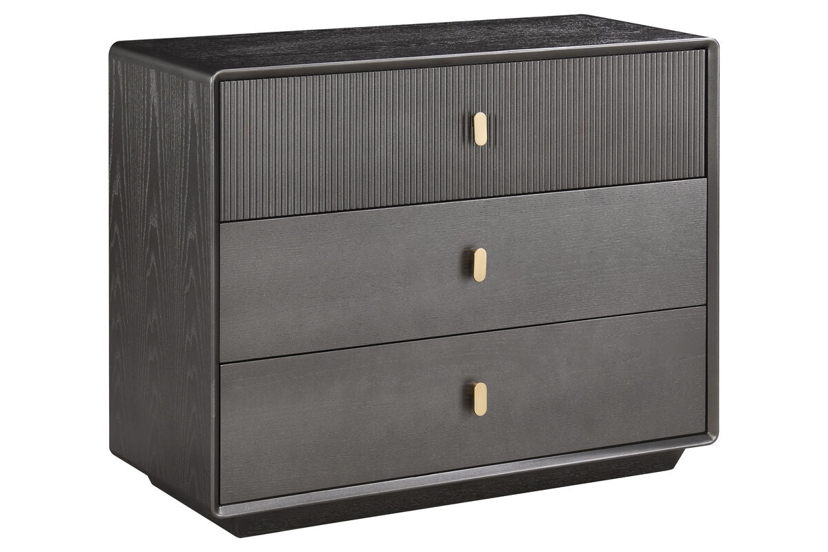 Brown Wood Veneer Finish Three Drawer Chest | Dorsino