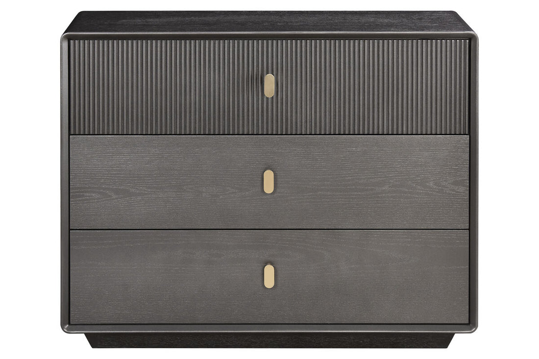 Brown Wood Veneer Finish Three Drawer Chest | Dorsino