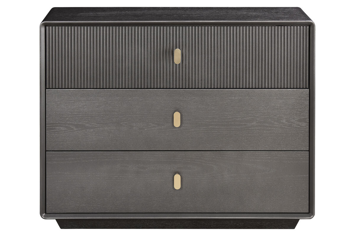 Brown Wood Veneer Finish Three Drawer Chest | Dorsino