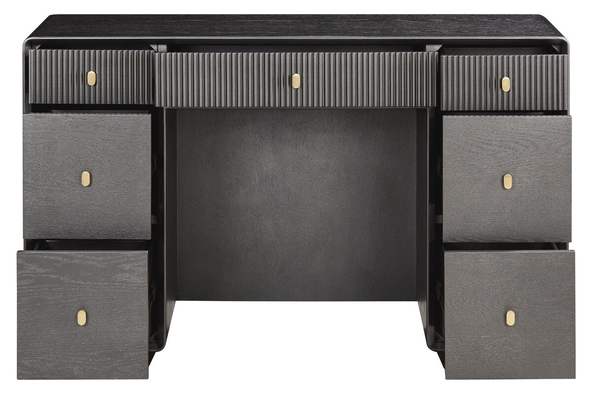 Brown Wood Veneer Finish Seven Drawer Dressing Table | Dorsino