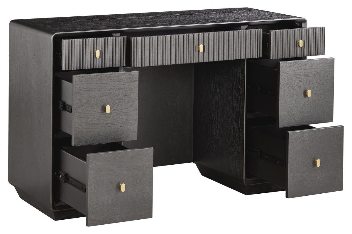 Brown Wood Veneer Finish Seven Drawer Dressing Table | Dorsino