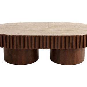 Babel Travertine and Mango Wood Oval Coffee Table