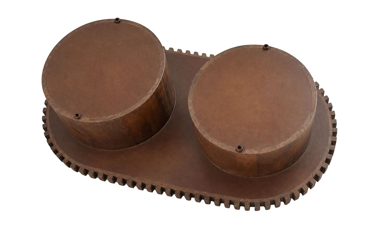 Mango Wood Travertine Top Pillar Legs Oval Coffee Table | Babel