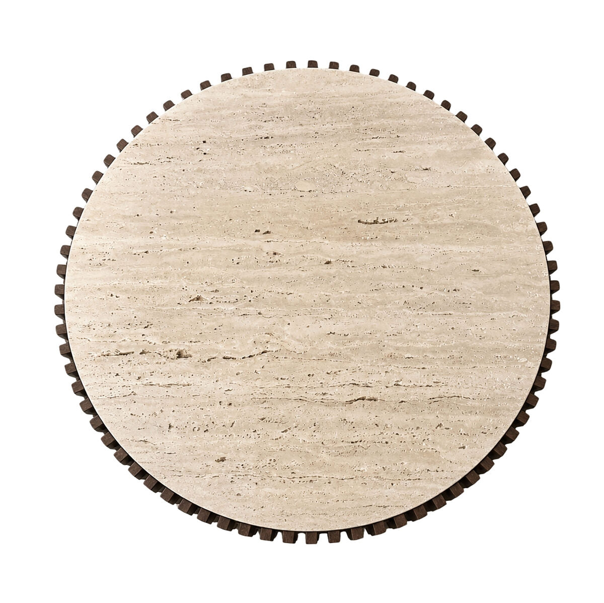 Mango Wood Travertine Top Pillar Leg Round Coffee Table | Babel