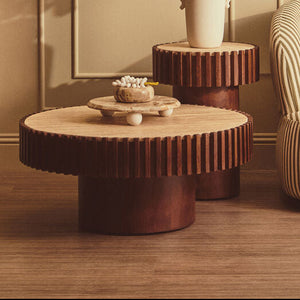 Babel Travertine and Mango Wood Round Coffee Table