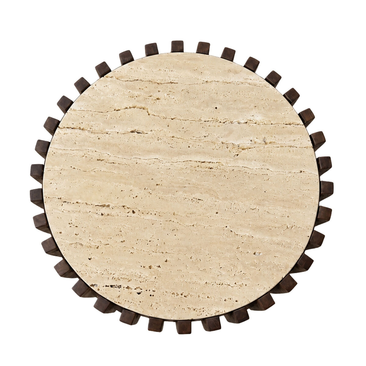 Mango Wood Travertine Top Pillar Leg Round Side Table | Babel