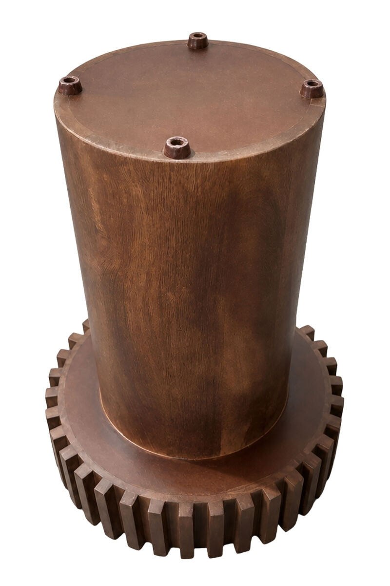 Mango Wood Travertine Top Pillar Leg Round Side Table | Babel