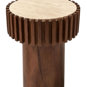 Babel Travertine and Mango Wood Round Side Table