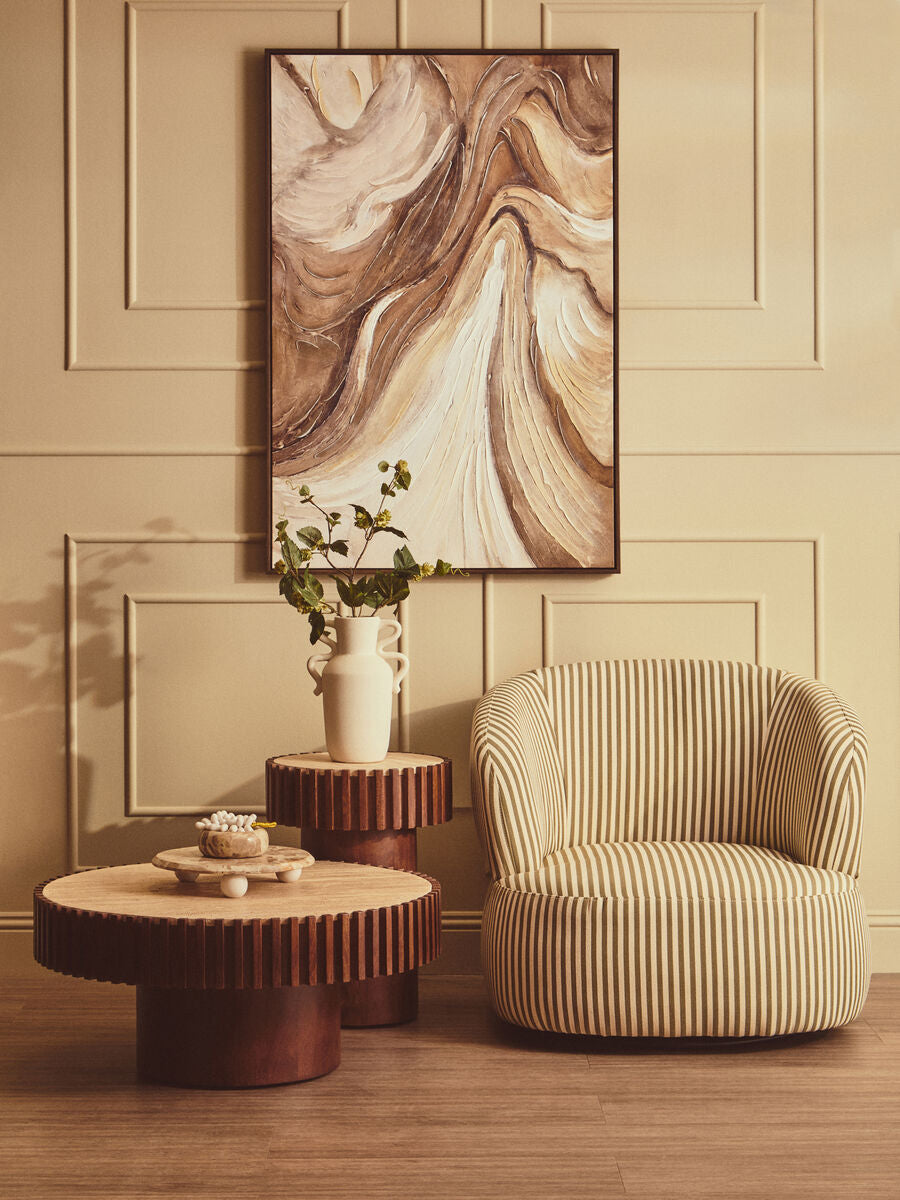 Babel Travertine and Mango Wood Round Side Table