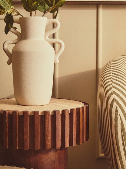 Babel Travertine and Mango Wood Round Side Table