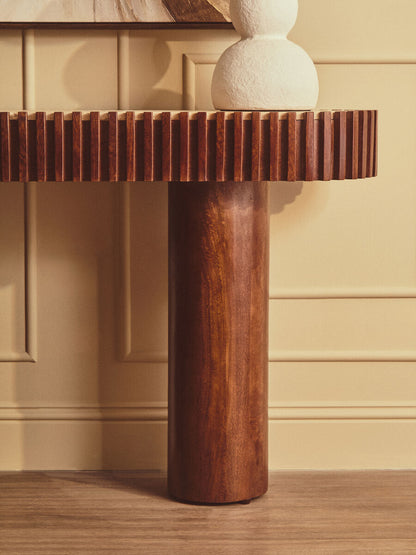 Babel Travertine and Mango Wood Console Table