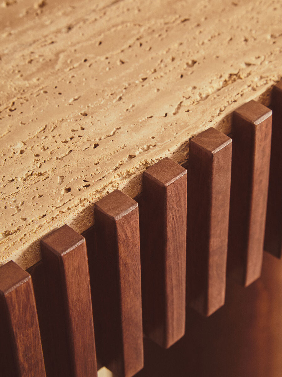 Babel Travertine and Mango Wood Console Table