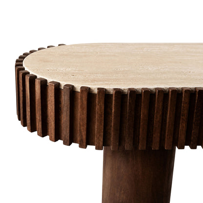 Mango Wood Travertine Top Pillar Legs Console Table | Babel