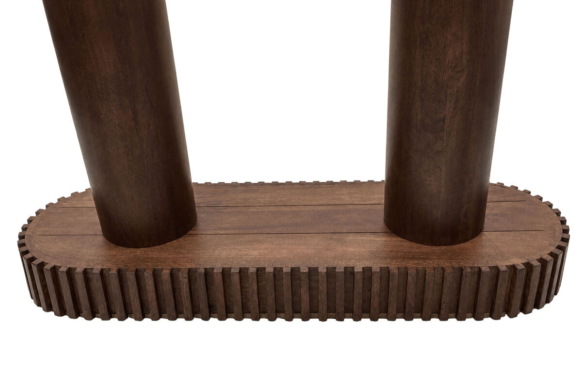 Mango Wood Travertine Top Pillar Legs Console Table | Babel