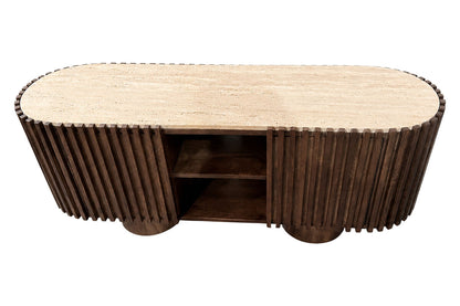 Mango Wood Travertine Top Curved Media Unit | Babel