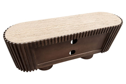 Mango Wood Travertine Top Curved Media Unit | Babel