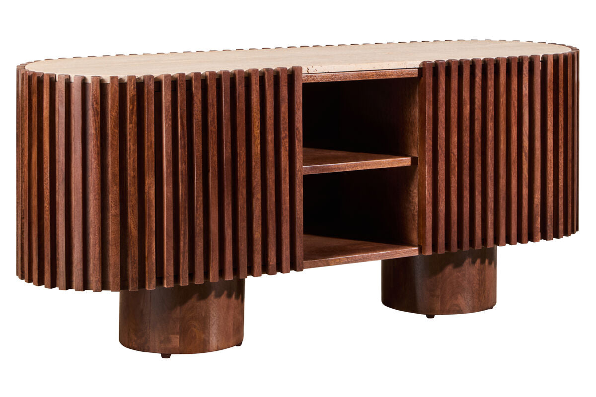 Babel Travertine and Mango Wood Media Unit