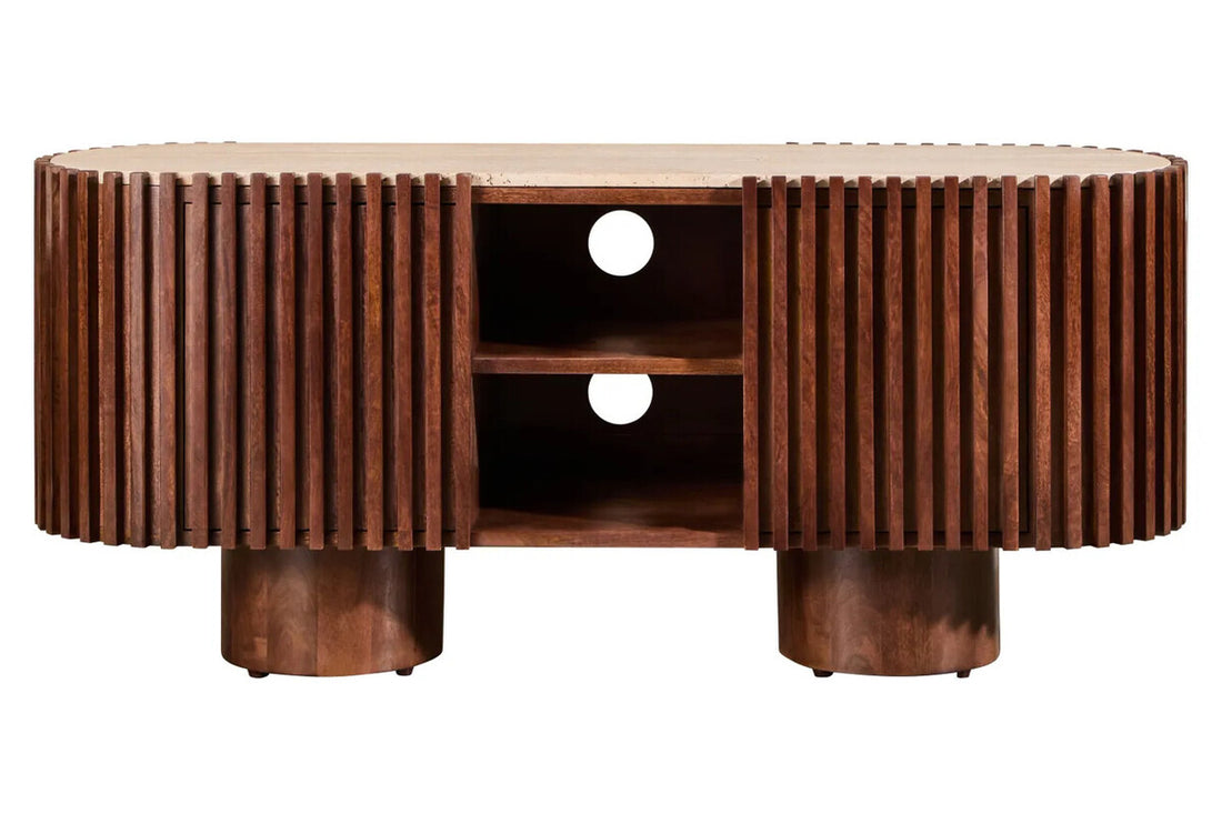 Babel Travertine and Mango Wood Media Unit