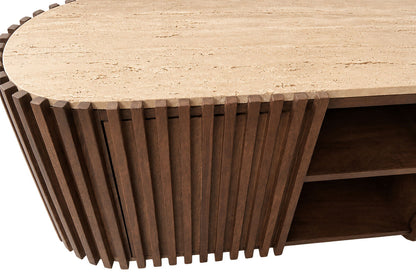 Mango Wood Travertine Top Curved Media Unit | Babel