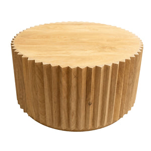 Round Natural Mango Wood Ridge Carve Detail Coffee Table | Barto