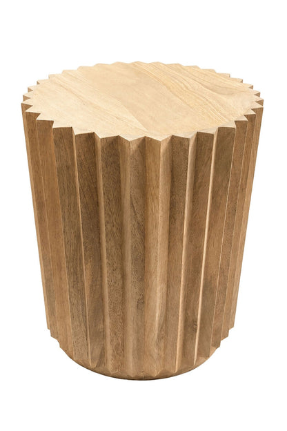 Round Natural Mango Wood Ridge Carve Detail Side Table | Barto