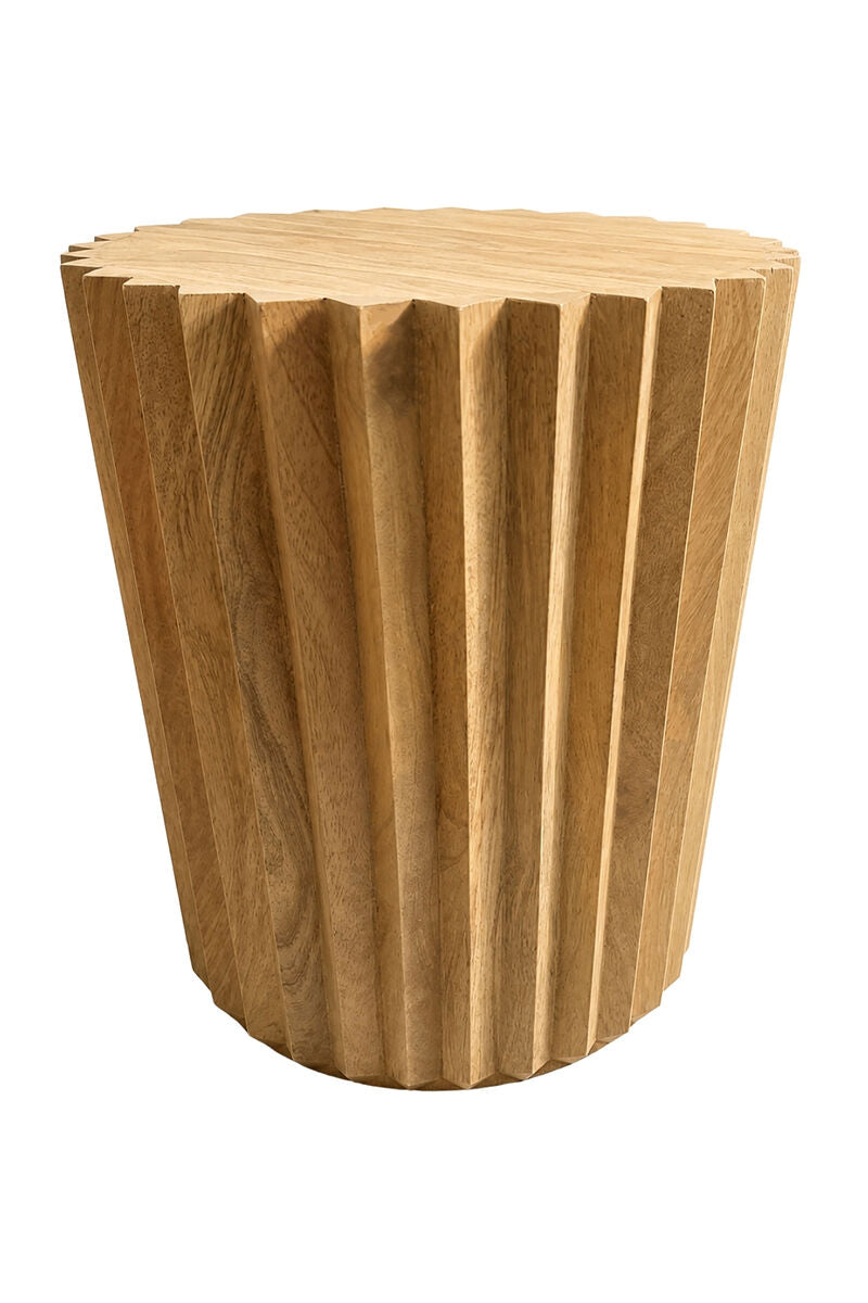 Round Natural Mango Wood Ridge Carve Detail Side Table | Barto