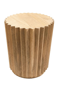 Round Natural Mango Wood Ridge Carve Detail Side Table | Barto