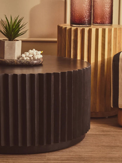 Barto Natural Mango Wood Ridged Side Table and Stool