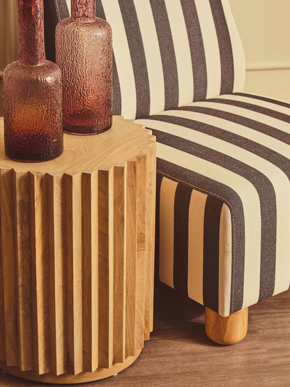 Barto Natural Mango Wood Ridged Side Table and Stool