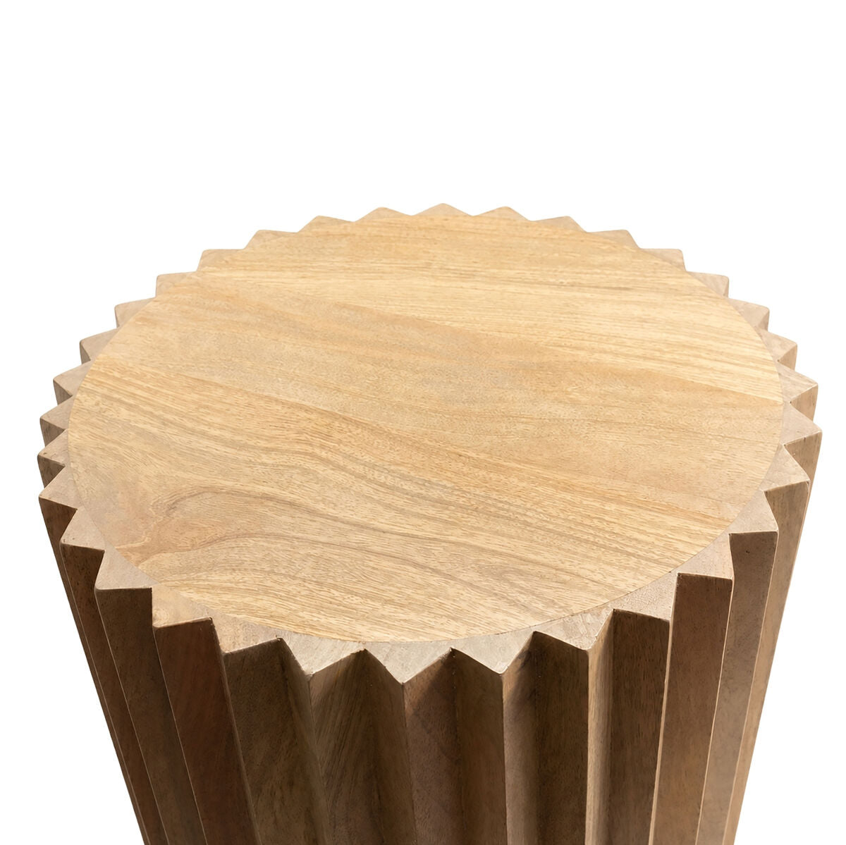 Round Natural Mango Wood Ridge Carve Detail Side Table | Barto