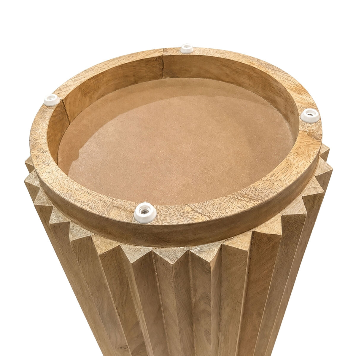 Round Natural Mango Wood Ridge Carve Detail Side Table | Barto