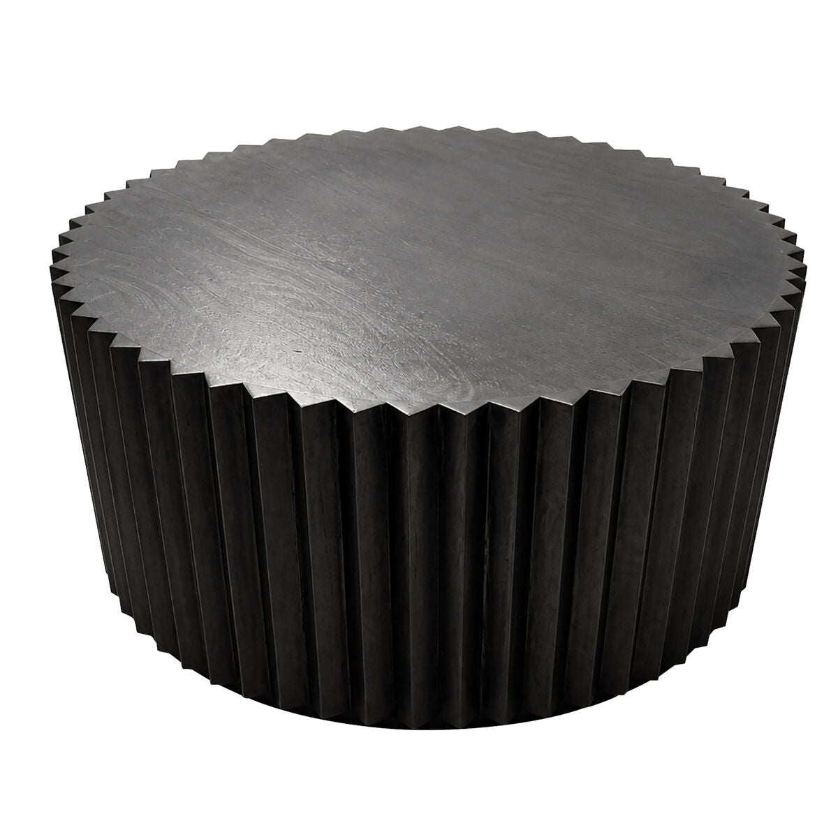 Round Black Finish Mango Wood Ridge Carve Detail Coffee Table | Barto