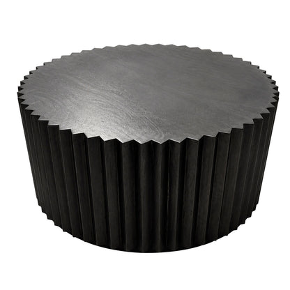 Round Black Finish Mango Wood Ridge Carve Detail Coffee Table | Barto
