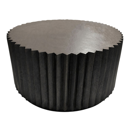 Round Black Finish Mango Wood Ridge Carve Detail Coffee Table | Barto