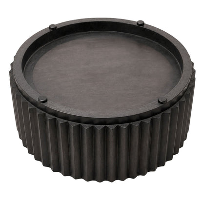 Round Black Finish Mango Wood Ridge Carve Detail Coffee Table | Barto