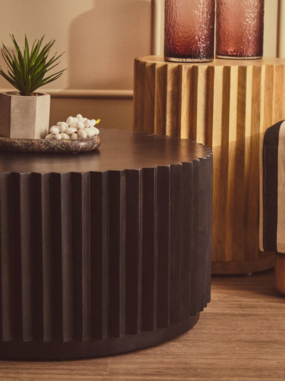 Barto Black Finish Mango Wood Ridged Coffee Table