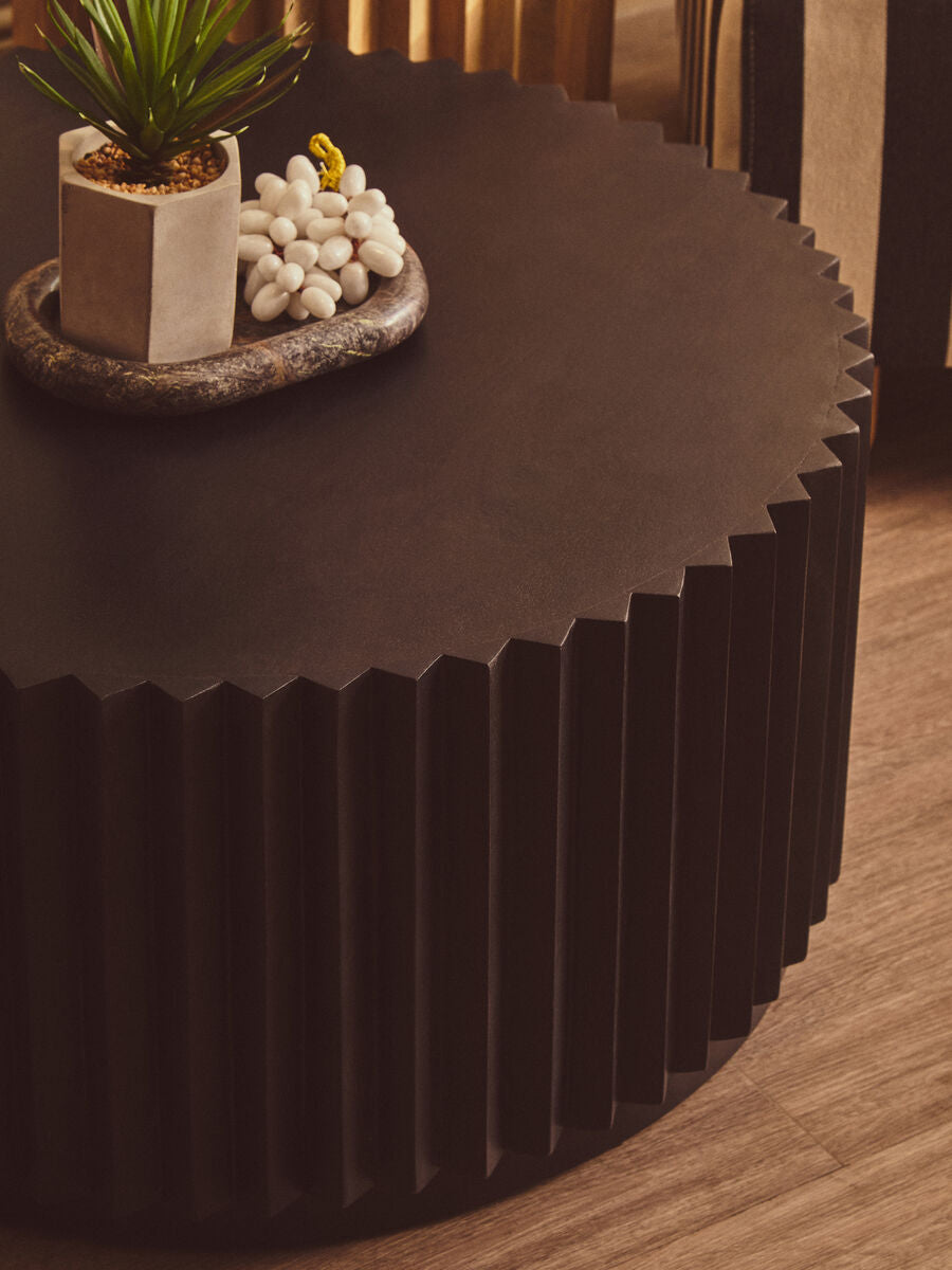Barto Black Finish Mango Wood Ridged Coffee Table