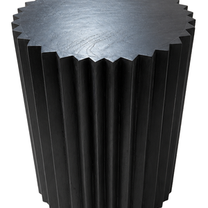 Barto Black Finish Mango Wood Ridged Side Table and Stool