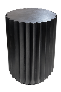 Round Black Finish Mango Wood Ridge Carve Detail Side Table | Barto