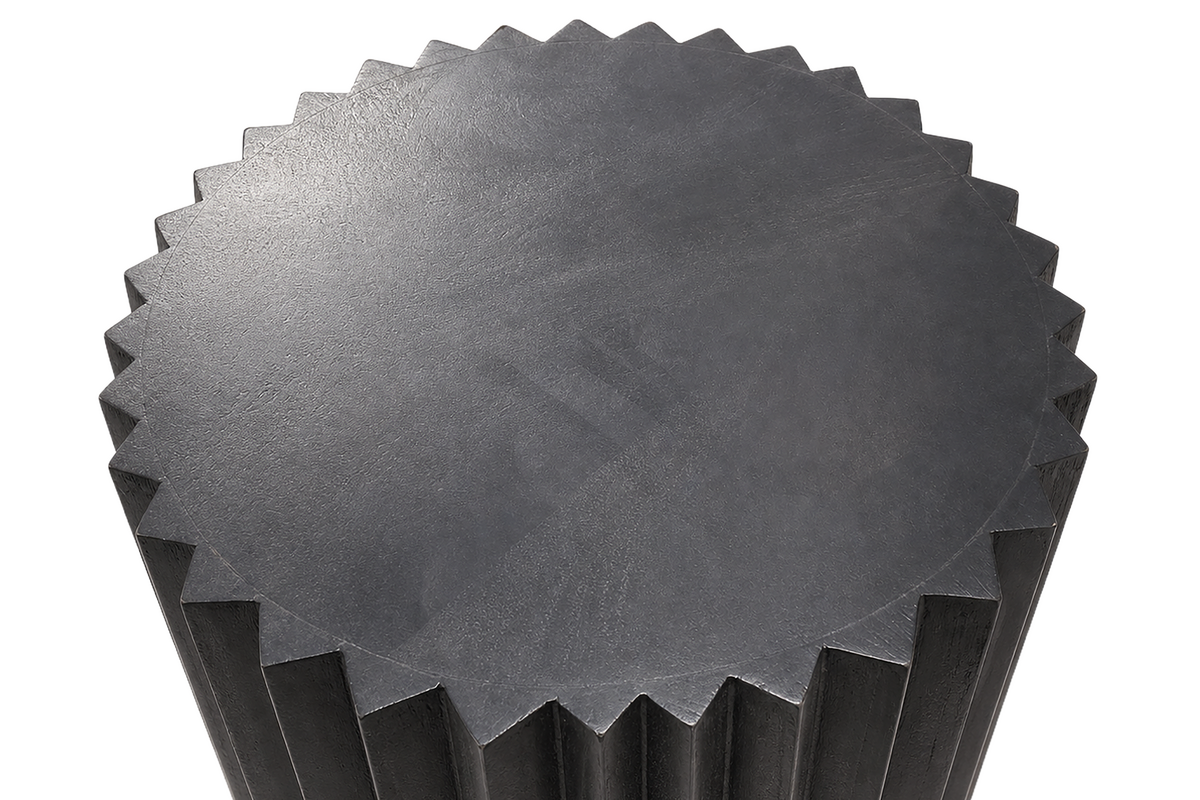 Barto Black Finish Mango Wood Ridged Side Table and Stool