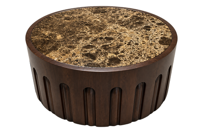 Round Marble Top Mango Wood Carve Detail Coffee Table | Barola