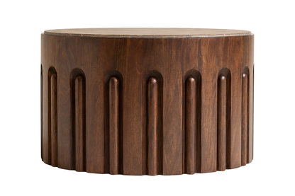 Round Marble Top Mango Wood Carve Detail Coffee Table | Barola