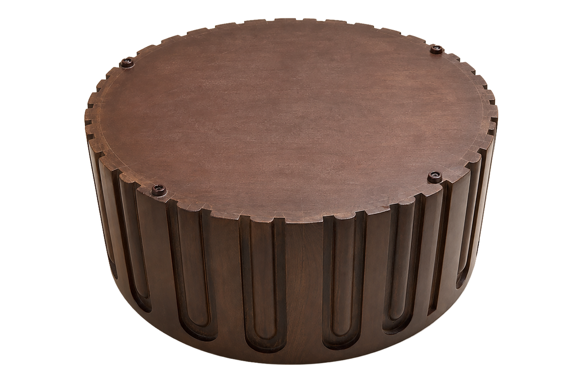 Round Marble Top Mango Wood Carve Detail Coffee Table | Barola