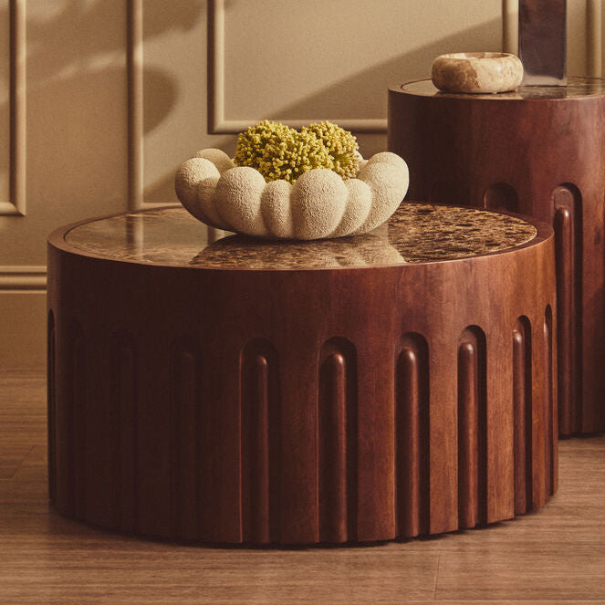 Barola Brown Marble and Dark Mango Wood Coffee Table