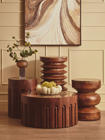 Barola Brown Marble and Dark Mango Wood Coffee Table