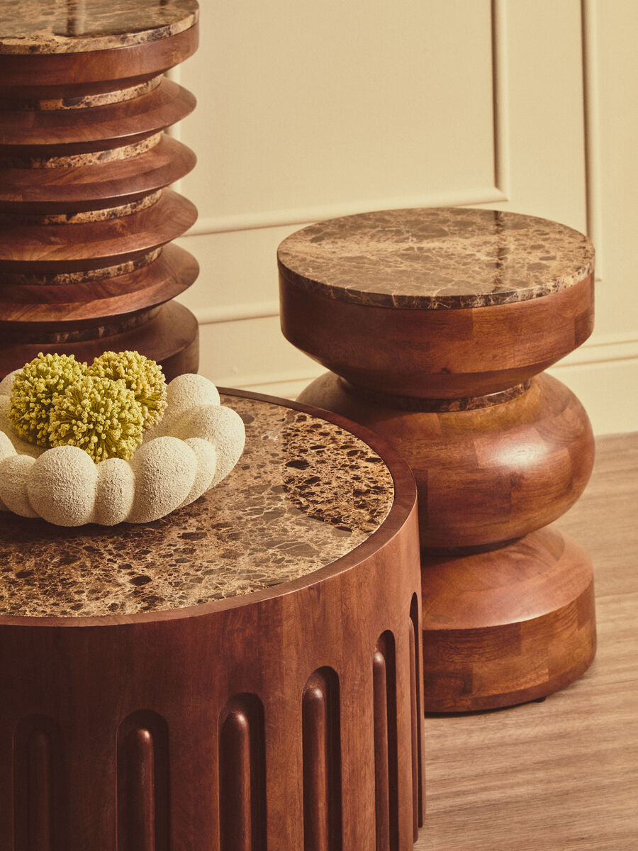 Barola Brown Marble and Dark Mango Wood Coffee Table